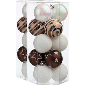 30x stuks kerstballen mix wit/bruin glans/mat/glitter kunststof diameter 5 cm - Kerstboom versiering