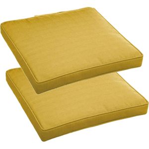 Set van 2x stuks stoelkussens voor binnen/buiten geel 40 x 40 x 4 cm - Water en UV bestendig