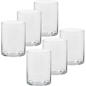 6x Hoge theelichthouders/waxinelichthouders van glas 5,5 x 6,5 cm - Glazen kaarsenhouders - Woondecoraties