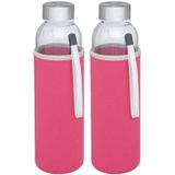 4x stuks glazen waterfles/drinkfles met roze softshell bescherm hoes 500 ml - Sportfles - Bidon