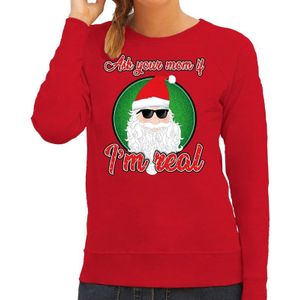 Foute Kersttrui / sweater - Ask your mom I am real - rood voor dames - kerstkleding / kerst outfit