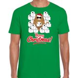 Fout Kerstshirt / Kerst t-shirt met hamsterende kat Merry Christmas groen voor heren- Kerstkleding / Christmas outfit
