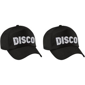 2x stuks DISCO pet  / cap zwart met zilver voor dames en heren - Disco Seventies thema baseball cap