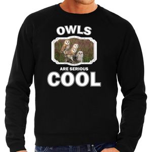 Dieren uilen sweater zwart heren - owls are serious cool trui - cadeau sweater kerkuil/ uilen liefhebber