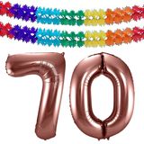 Folat folie ballonnen - Leeftijd cijfer 70 - brons - 86 cm - en 2x slingers