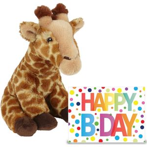 Ravensden - Verjaardag Cadeau Giraffe 23 cm met Happy Birthday Wenskaart