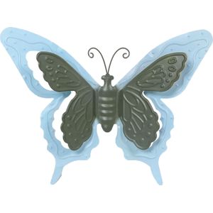 Mega Collections tuin/schutting decoratie vlinder - metaal - blauw - 36 x 27 cm