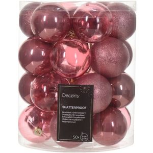 Decoris kerstballen - 50x stuks - 6 cm -kunststof - oudroze