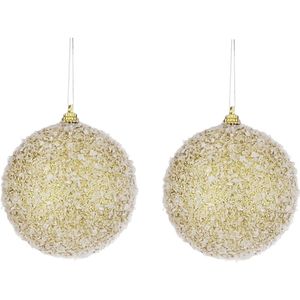 4x Gouden kunststof kerstballen met witte sneeuw afwerking 8 cm - Kerstboomversiering/kerstversiering/boomversiering