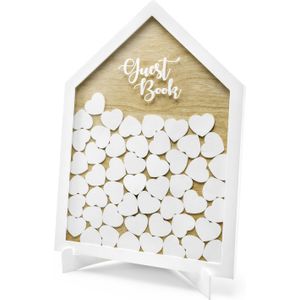 PartyDeco gastenboek Huisje - Housewarming cadeau - met mini wenskaartjes - 43 x 31 cm