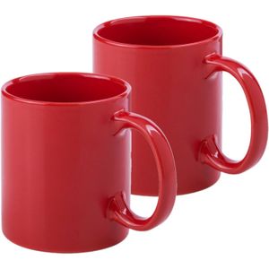 Koffie mokken/bekers - 2x - keramiek - met oor - rood - 370 ml