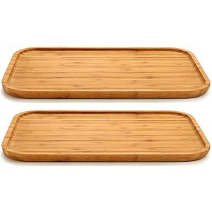 Set van 2x stuks voedsel/hapjes platte serveerplank van bamboe 36 x 24 cm met opstaande rand