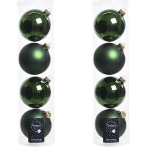 8x Donkergroene glazen kerstballen 10 cm - Mat/matte - Kerstboomversiering donkergroen