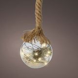 Lumineo verlichte kerstballen - 2x st - glas - aan touw -D10 cm -warm wit