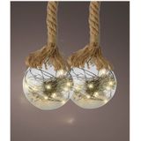 Lumineo verlichte kerstballen - 2x st - glas - aan touw -D10 cm -warm wit