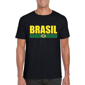 Zwart / geel Brazilie supporter t-shirt voor heren - Braziliaanse vlag shirts