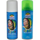 Goodmark haarverf/haarspray set van 2x flacons van 120 ml - Wit en Groen - Carnaval verkleed spullen - Haar kleuren