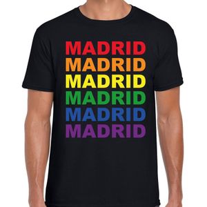 Regenboog Madrid gay pride / parade zwart t-shirt voor heren - LHBT evenement shirts kleding / outfit