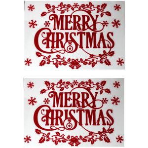 2x stuks velletjes kerst  raamstickers rood Merry Christmas 40 cm - Raamversiering/raamdecoratie stickers kerstversiering