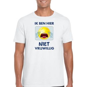 Wit feest shirt - Ik ben hier niet vrijwillig met emoticon voor heren