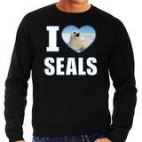 I love seals trui met dieren foto van een zeehond zwart voor heren - cadeau sweater zeehonden liefhebber