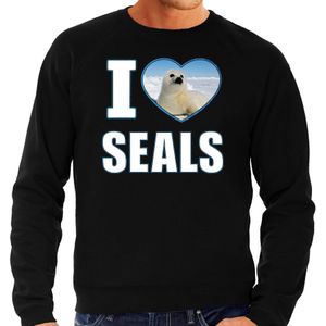 I love seals trui met dieren foto van een zeehond zwart voor heren - cadeau sweater zeehonden liefhebber