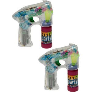 Bellenblaas speelgoed party pistool - 2x - LED verlichting - Multi kleuren