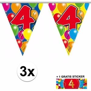 3x vlaggenlijn 4 jaar met gratis sticker
