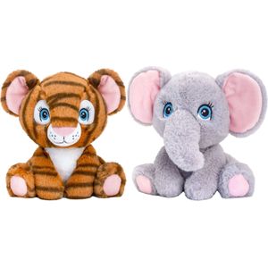 Keel Toys - Pluche knuffel dieren vriendjes set tijger en olifant 25 cm