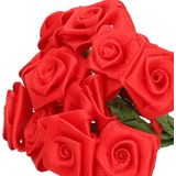 Rayher Decoratie roosjes satijn - 4x - bosje van 12 stuks - rood - 12 cm - hobby/DIY bloemetjes