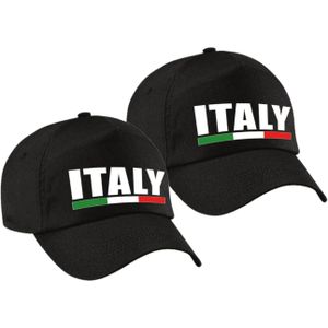 4x stuks italy supporters pet zwart voor dames en heren - Italie landen baseball cap - supporters kleding