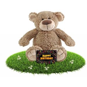 Verjaardag knuffel beer beige - 22 cm - incl. gratis verjaardagskaart