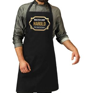 Naam cadeau master chef schort Harold zwart - keukenschort cadeau