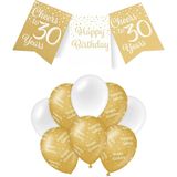 Paperdreams Luxe 30 jaar/Happy Birthday feestversiering set - Ballonnen &amp; vlaggenlijnen - wit/goud