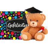 Gefeliciteerd ansichtkaart A5-size met Geslaagd thema knuffelbeertje