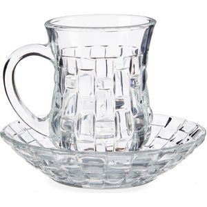 Set van 4x stuks Marokkaanse theeglazen inclusief schotel 125 ml - Theekopjes/koffiekopjes van  glas - Kop en schotel transparant