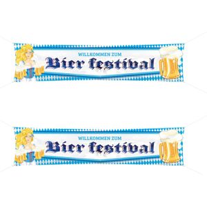 2x Oktoberfest/bierfeest mega vlaggen met blonde dame 40 x 180 cm - Feestartikelen welkomstborden versiering