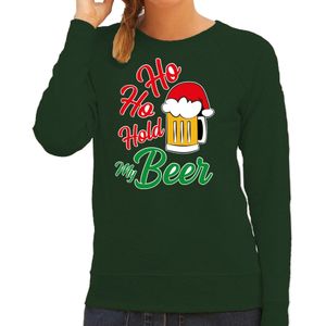 Ho ho hold my beer foute Kerstsweater / kersttrui groen voor dames - Kerstkleding / Christmas outfit