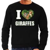 I love giraffes trui met dieren foto van een giraf zwart voor heren - cadeau sweater giraffen liefhebber