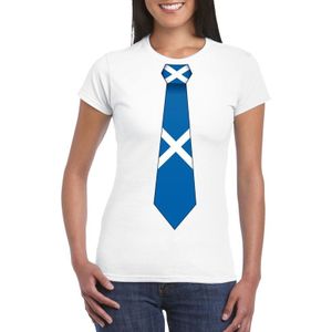 Wit t-shirt met Schotse vlag stropdas dames -  Schotland supporter