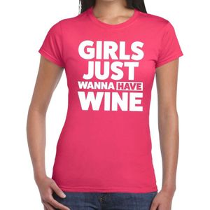 Girls Just Wanna Have Wine tekst t-shirt roze dames - dames shirt  Girls Just Wanna Have Wine