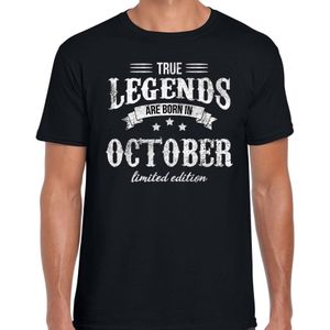 Legends are born in October t-shirt voor heren - zwart - verjaardag in Oktober - cadeau shirt 30, 40, 50, 60 jaar