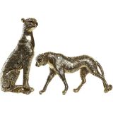 Items Home decoratie dieren beelden - set 2x - luipaard - goud - voor binnen