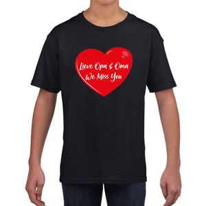 Lieve opa en oma we miss you t-shirt zwart met rood hartje voor kinderen - jongens en meisjes - t-shirt / shirtje