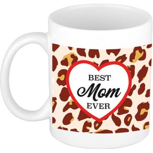 Best mom ever mok panterprint met hart - 300 ml - Moeder cadeau mok / beker - Moederdag / verjaardag - Dierenprint mokken