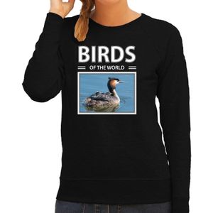 Dieren foto sweater Fuut - zwart - dames - birds of the world - cadeau trui vogel liefhebber