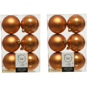 18x stuks kunststof kerstballen cognac bruin (amber) 8 cm - Mat/glans - Onbreekbare plastic kerstballen