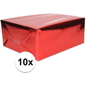 10x Cadeaupapier rood metallic - 400 x 50 cm - kadopapier / inpakpapier