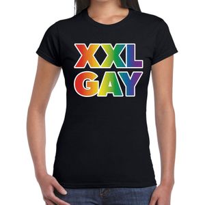Regenboog XXL gay pride / parade zwart t-shirt voor dames - LHBT evenement shirts kleding / outfit