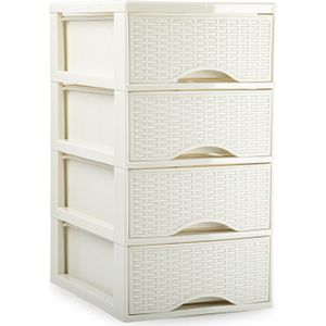 Plasticforte Ladeblokje/bureau organizer met 4x lades - creme wit - L18 x B25 x H33 cm